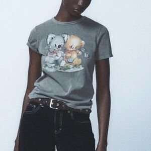 Zara Gray T-Shirt with Animal Print